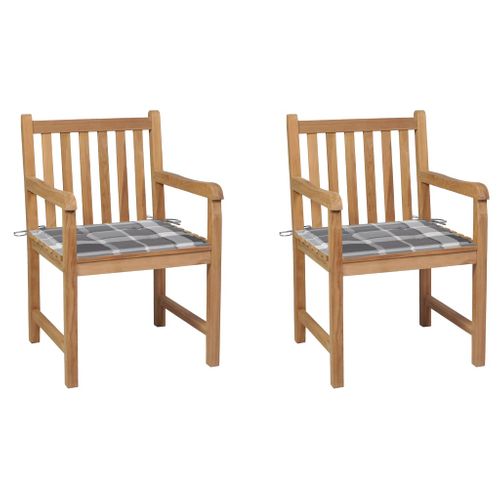 Chaises De Jardin Lot De 2 Avec Coussins à Carreaux Gris Teck