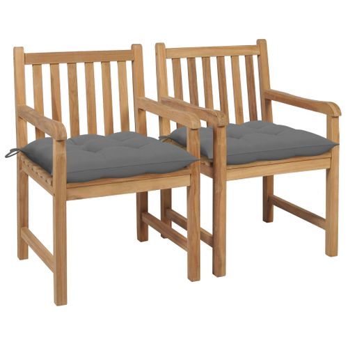Chaises De Jardin Lot De 2 Et Coussins Gris Bois De Teck Massif