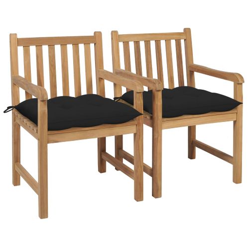 Chaises De Jardin Lot De 2 Et Coussins Noir Bois De Teck Massif