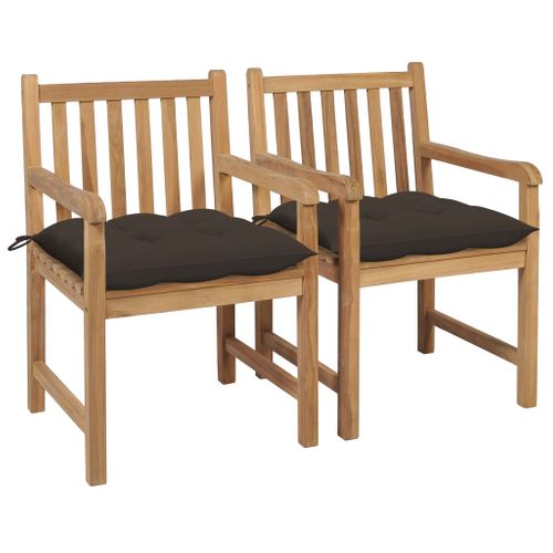 Chaises De Jardin Lot De 2 Et Coussins Taupe Bois Teck Massif