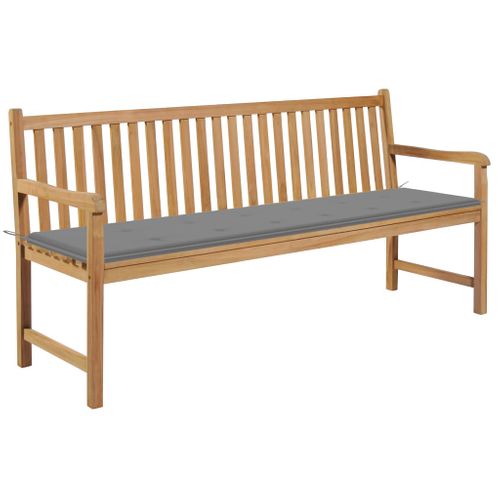 Banc De Jardin Avec Coussin Gris 175 Cm Bois De Teck Massif
