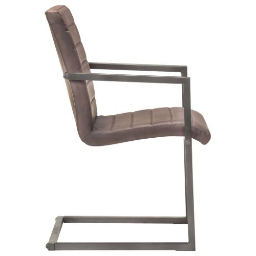 Chaises À Manger Cantilever Lot De 4 Marron Cuir Véritable