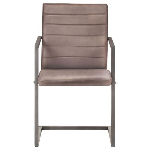 Chaises À Manger Cantilever Lot De 4 Marron Cuir Véritable