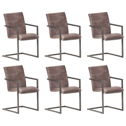 Chaises À Manger Cantilever Lot De 6 Marron Cuir Véritable