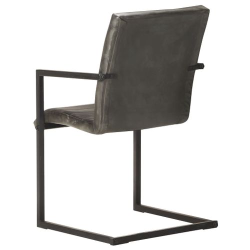 Chaises De Salle À Manger Cantilever 4 PCs Gris Cuir Véritable