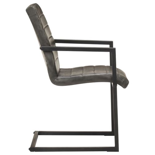 Chaises De Salle À Manger Cantilever 4 PCs Gris Cuir Véritable