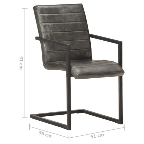 Chaises De Salle À Manger Cantilever 4 PCs Gris Cuir Véritable