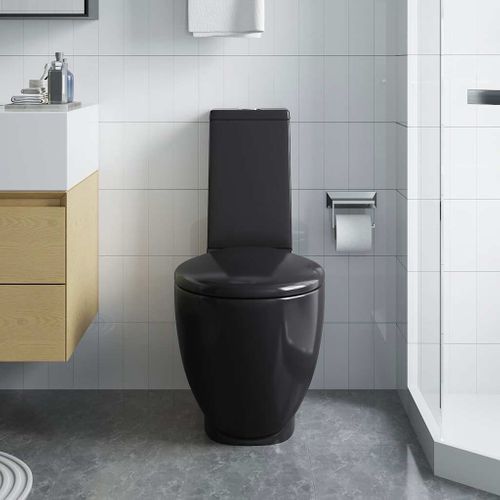 Toilette En Céramique Ronde Écoulement D'eau Au Fond Noir
