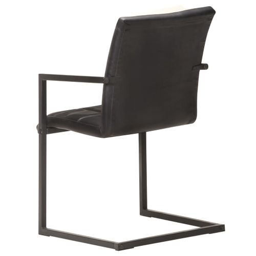 Chaises à Manger Cantilever Lot De 4 Noir Cuir Véritable