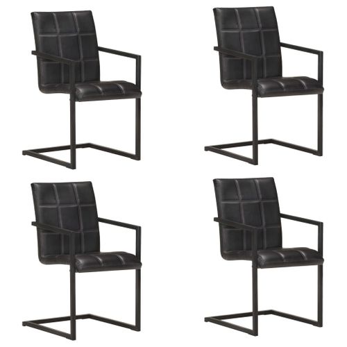 Chaises à Manger Cantilever Lot De 4 Noir Cuir Véritable