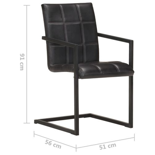 Chaises De Salle À Manger Cantilever 6 PCs Noir Cuir Véritable