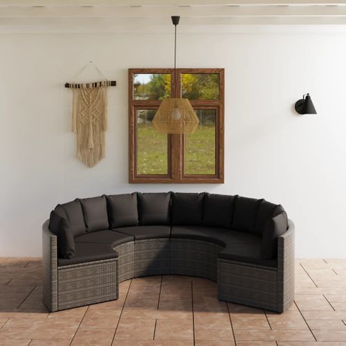Salon De Jardin 6 PCs Avec Coussins Résine Tressée Gris