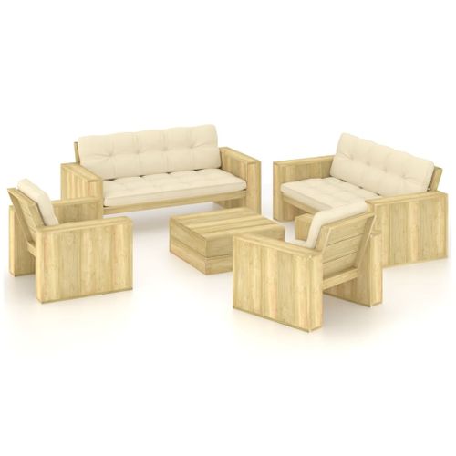 Salon De Jardin 5 PCs Avec Coussins Bois De Pin Imprégné