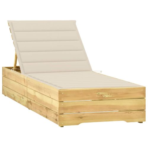 Chaise Longue Avec Coussin Crème Bois De Pin Imprégné