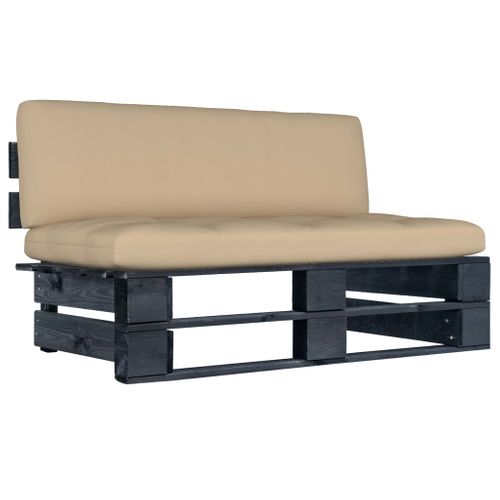 Canapé Central Palette De Jardin Noir Bois De Pin Imprégné