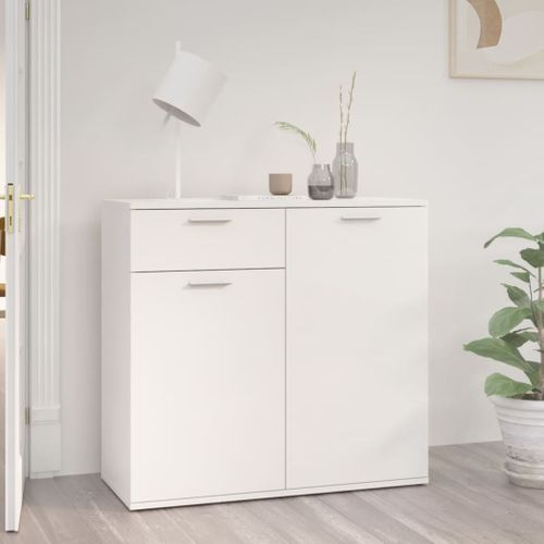 Buffet Blanc Brillant 80x36x75 Cm Bois Contreplaqué