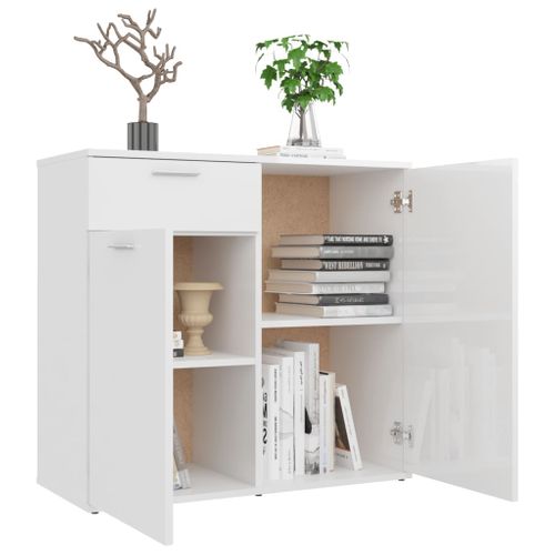 Buffet Blanc Brillant 80x36x75 Cm Bois Contreplaqué