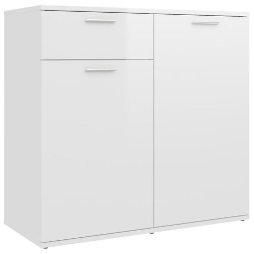 Buffet Blanc Brillant 80x36x75 Cm Bois Contreplaqué