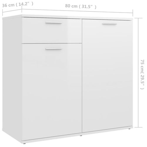 Buffet Blanc Brillant 80x36x75 Cm Bois Contreplaqué