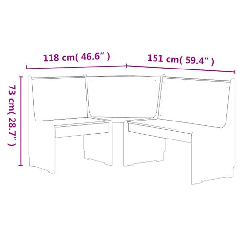 Banc D'angle Reine 151cm Marron Miel Et Gris Bois De Pin Solide