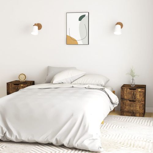 Tables De Chevet 2 Pièces Chêne Fumé 40x40x50 Cm Bois Contreplaqué