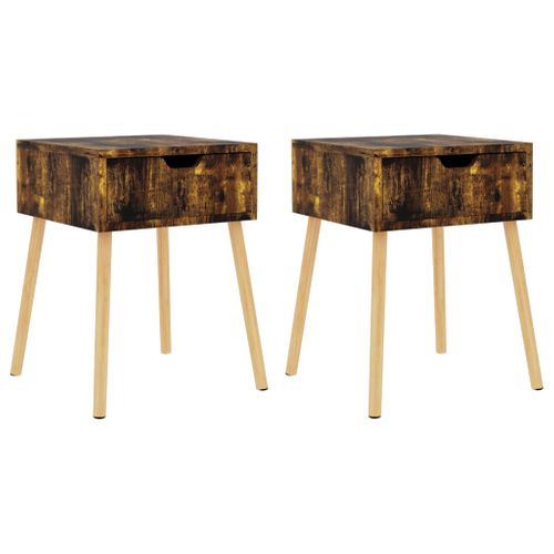 Tables De Chevet 2 Pièces Chêne Fumé 40x40x56 Cm Bois Contreplaqué