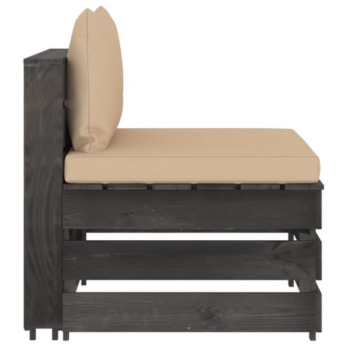 Canapé Central Sectionnel Avec Coussins Bois Imprégné De Gris