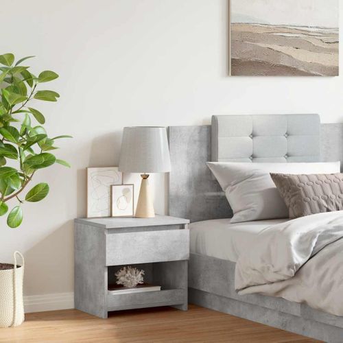 Table De Nuit Avec Tiroir et Étagère Gris Béton 40x30x39 Cm Bois Composé