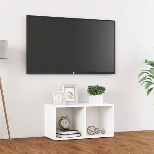 Meuble TV Blanc 72x35x36,5 Cm Bois Contreplaqué