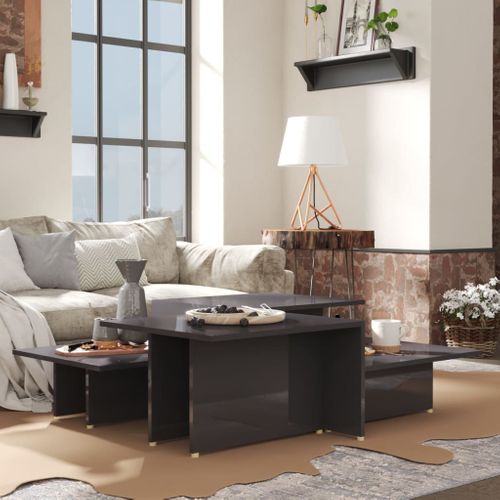 Table Basse 2 PCs Gris Brillant 111,5x50x33cm Bois D'ingénierie