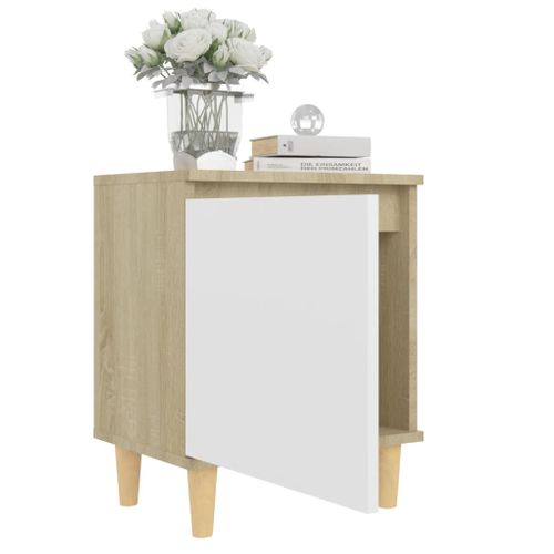 Tables De Chevet Pieds Bois 2 PCs Blanc/chêne Sonoma 40x30x50 cm