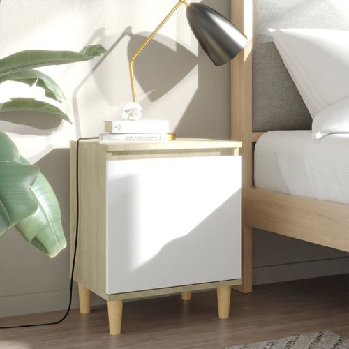 Tables De Chevet Pieds Bois 2 PCs Blanc/chêne Sonoma 40x30x50 cm