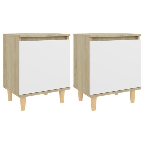 Tables De Chevet Pieds Bois 2 PCs Blanc/chêne Sonoma 40x30x50 cm