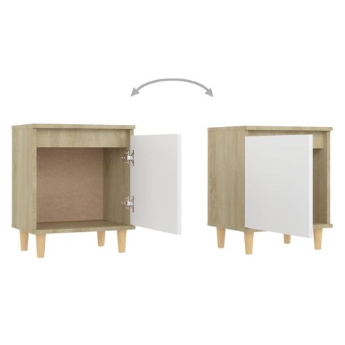 Tables De Chevet Pieds Bois 2 PCs Blanc/chêne Sonoma 40x30x50 cm