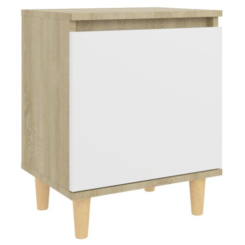 Tables De Chevet Pieds Bois 2 PCs Blanc/chêne Sonoma 40x30x50 cm