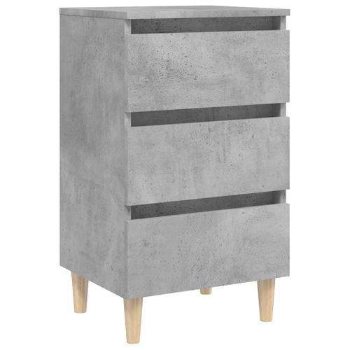 Table De Chevet Avec Pieds En Bois Solide Gris Béton 40x35x69cm