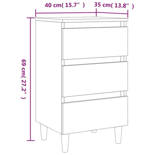 Table De Chevet Avec Pieds En Bois Solide Gris Béton 40x35x69cm
