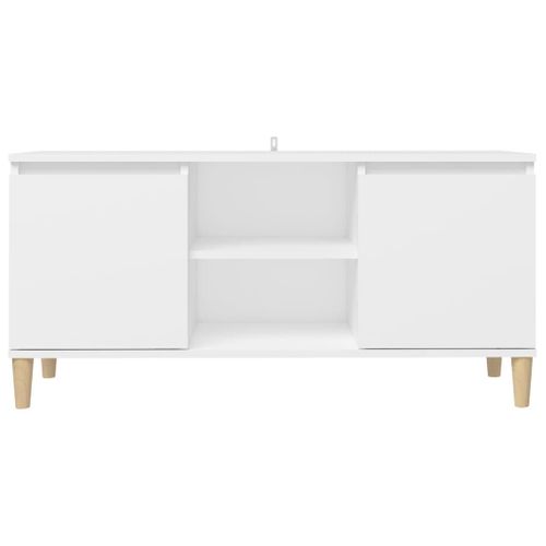 Meuble TV 103,5 X 35 X 50 Cm, Pieds En Bois Massif Blanc, 2 Étagères, Buffet Scandinave