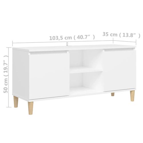 Meuble TV 103,5 X 35 X 50 Cm, Pieds En Bois Massif Blanc, 2 Étagères, Buffet Scandinave