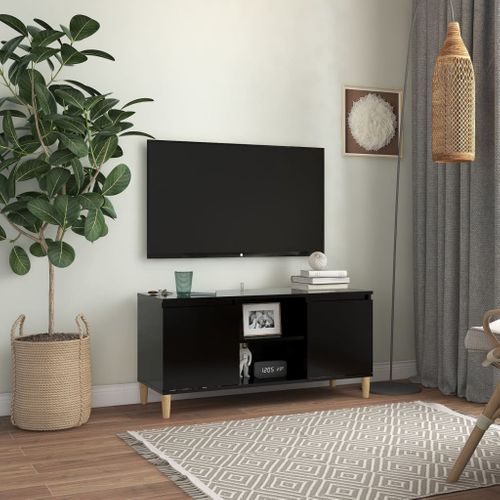Meuble TV Avec Pieds En Bois Massif Noir 103,5x35x50 Cm