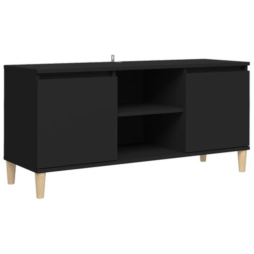 Meuble TV Avec Pieds En Bois Massif Noir 103,5x35x50 Cm