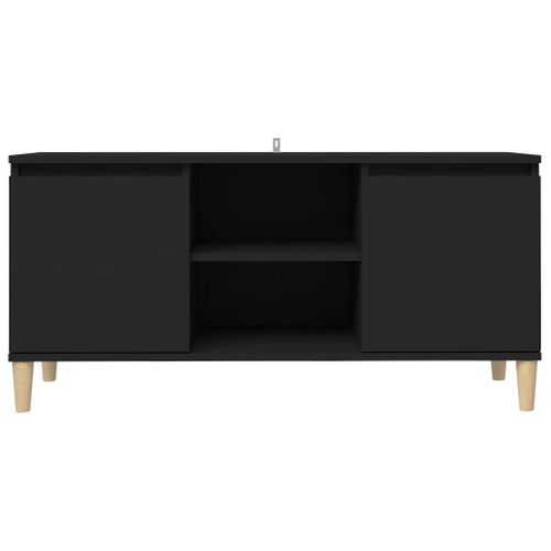 Meuble TV Avec Pieds En Bois Massif Noir 103,5x35x50 Cm