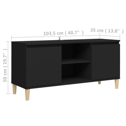 Meuble TV Avec Pieds En Bois Massif Noir 103,5x35x50 Cm