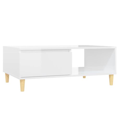 Table Basse Blanc Brillant 90x60x35 Cm Bois Contreplaqué