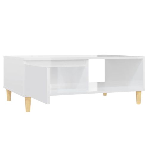 Table Basse Blanc Brillant 90x60x35 Cm Bois Contreplaqué