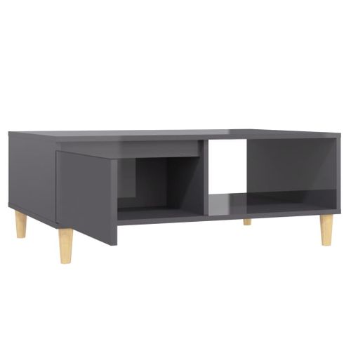 Table Basse Gris Brillant 90x60x35 Cm Bois Contreplaqué