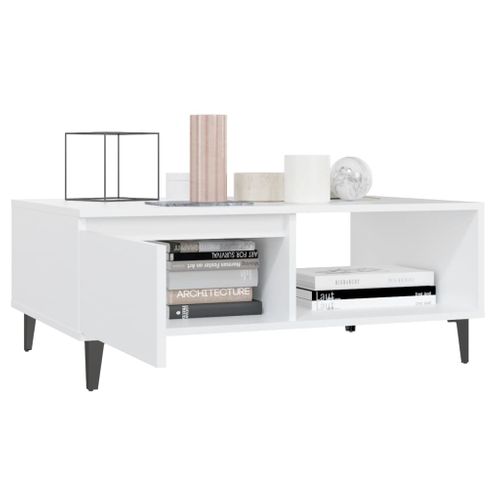 Table Basse Blanc 90x60x35 Cm Bois Contreplaqué