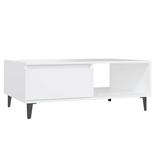 Table Basse Blanc 90x60x35 Cm Bois Contreplaqué