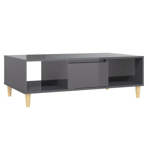Table Basse Gris Brillant 103,5x60x35 Cm Bois Contreplaqué