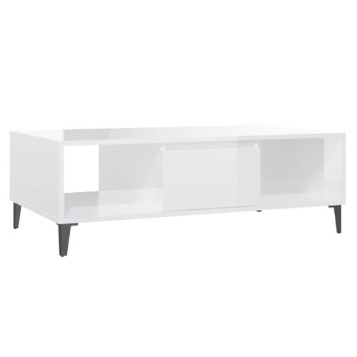 Table Basse Blanc Brillant 103,5x60x35 Cm Bois Contreplaqué